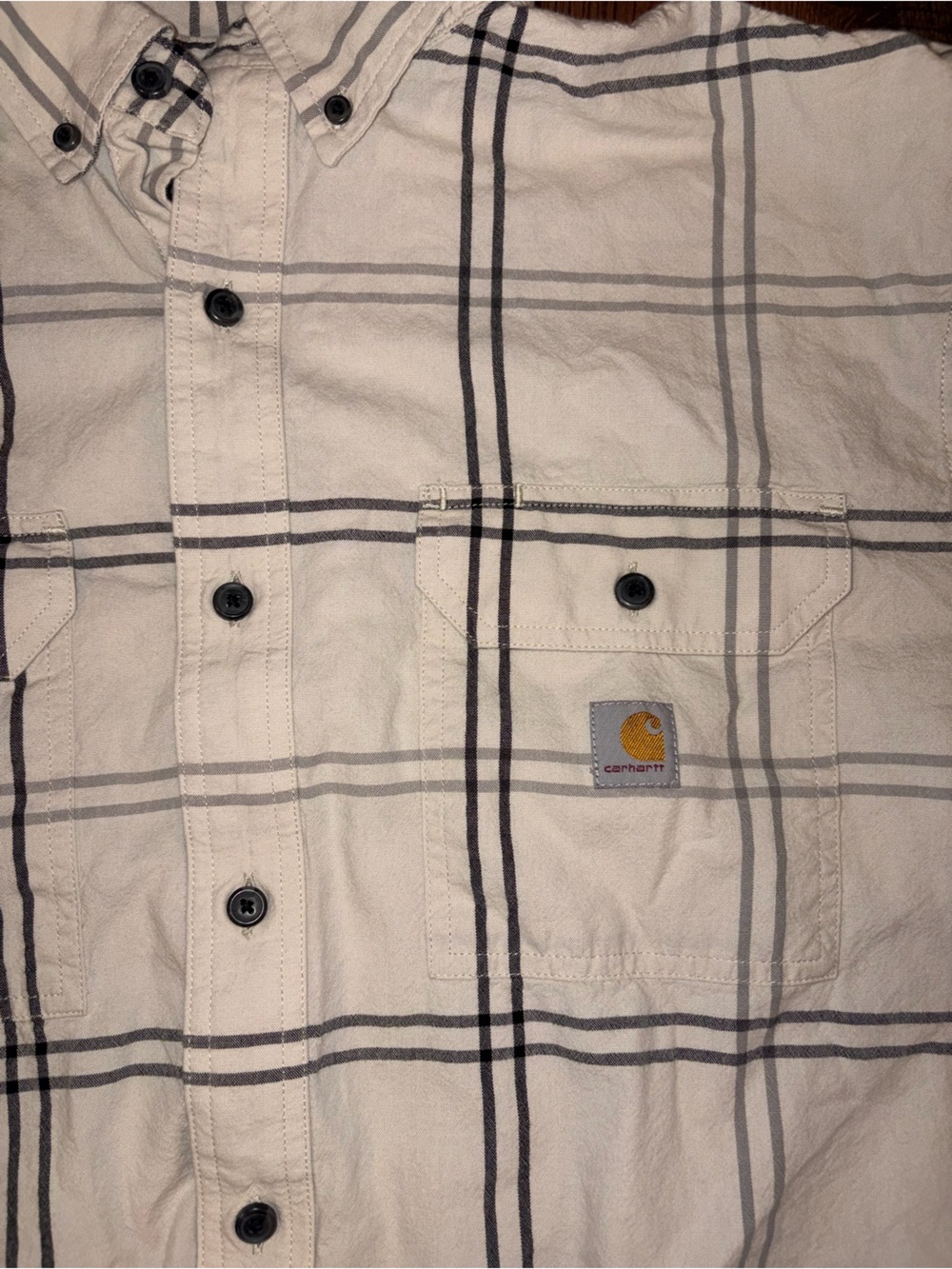 Carhartt Cream and Black Plaid Button-Front Short Sleeve Shirt - Picture 2 of 3